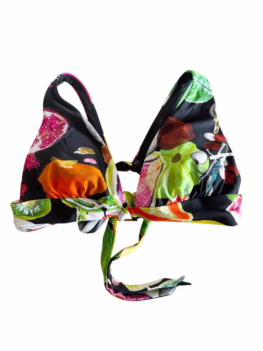 Christian Lacroix x Swiminista Manaos Cheer Black Multi Fruit Print Bikini Top S